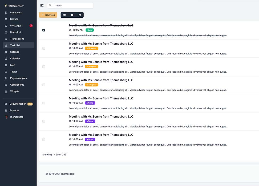 Tasks page preview